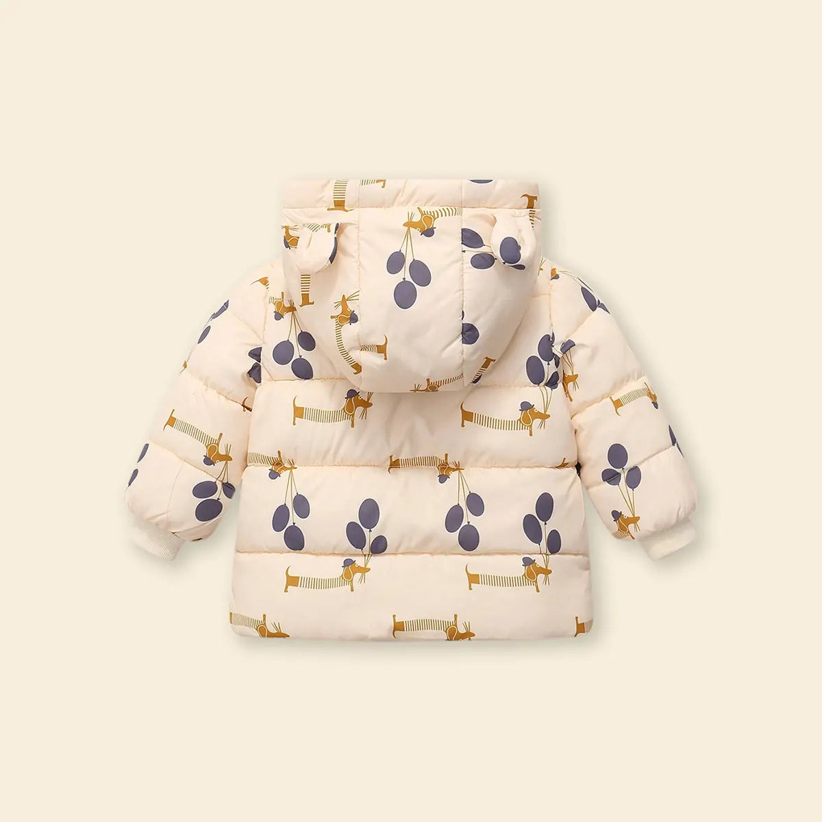 Girls Apricot Printed Long Sleeves Zip-up Jacket With Bear Ears Hood Coats & Jackets