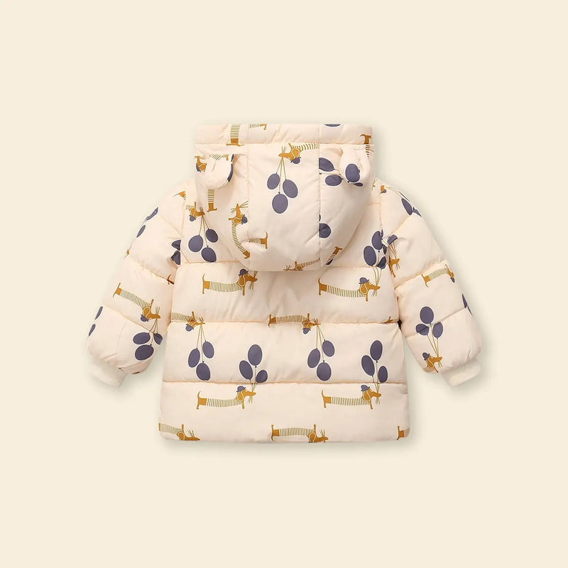 Girls Apricot Printed Long Sleeves Zip-up Jacket With Bear Ears Hood Coats & Jackets