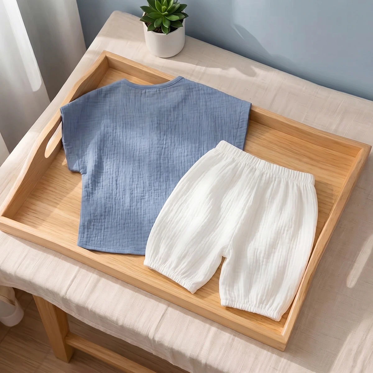 Boys Blue Textured Short Sleeve T-Shirt With Shorts Sets 2 pc. Sets
