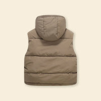 Girls Brown Hooded Sleeveless Zip-up Puffer Vest Coats & Jackets