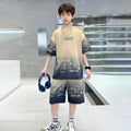 Boys Khaki Ombre Print Short Sleeves T-Shirt With Shorts Co-ord Sets Sets Khaki 5-6 Y