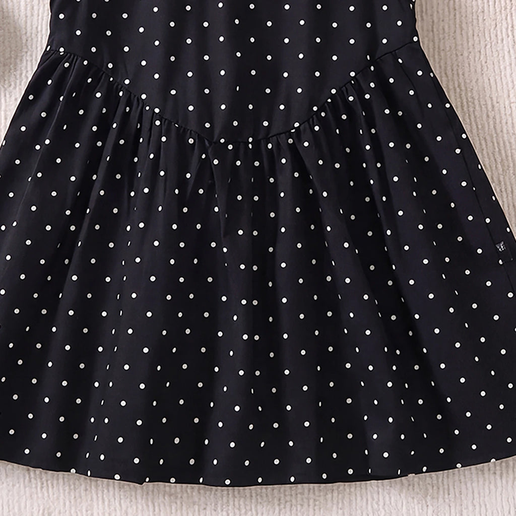 Girls Black Polka Dot print Sleeveless A-Line Dress Casual Dresses