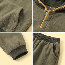 Girls Army Green Fleece Hooded Sweatshirt & Jogger Co-ord Sets Sets