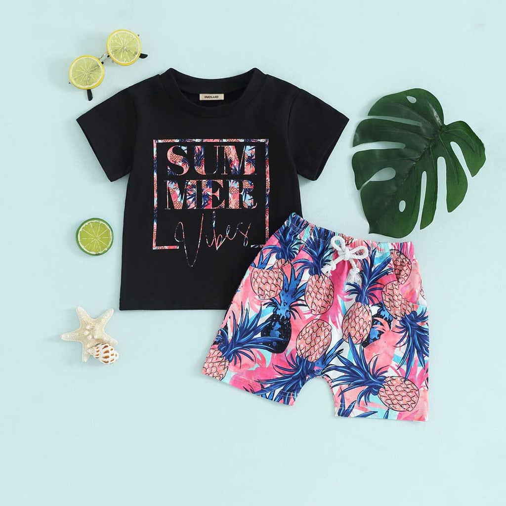 Boys Short Sleeve Graphic T-Shirt With Printed Shorts Set 2 pc. Sets Pink 1-2 Y