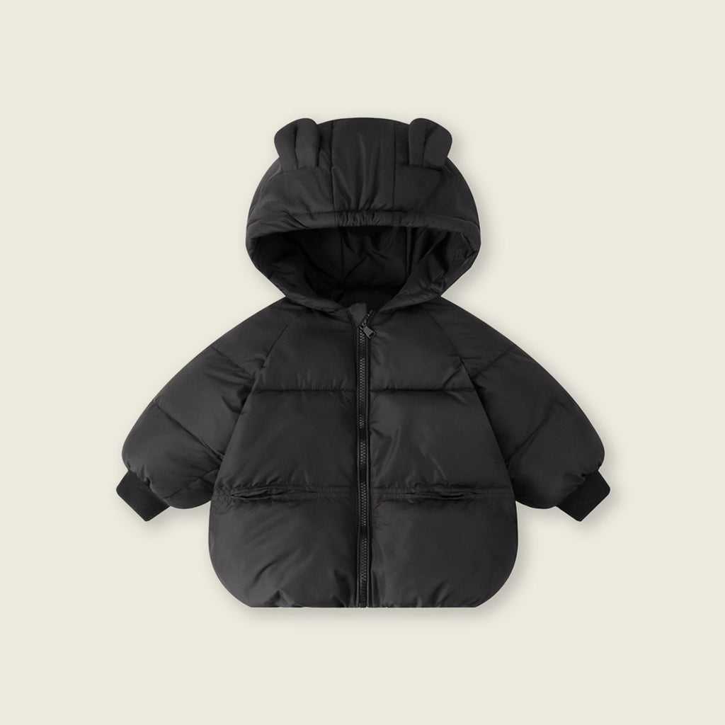 Girls Black Solid Front Zipper Hooded Puffer Jacket Coats & Jackets