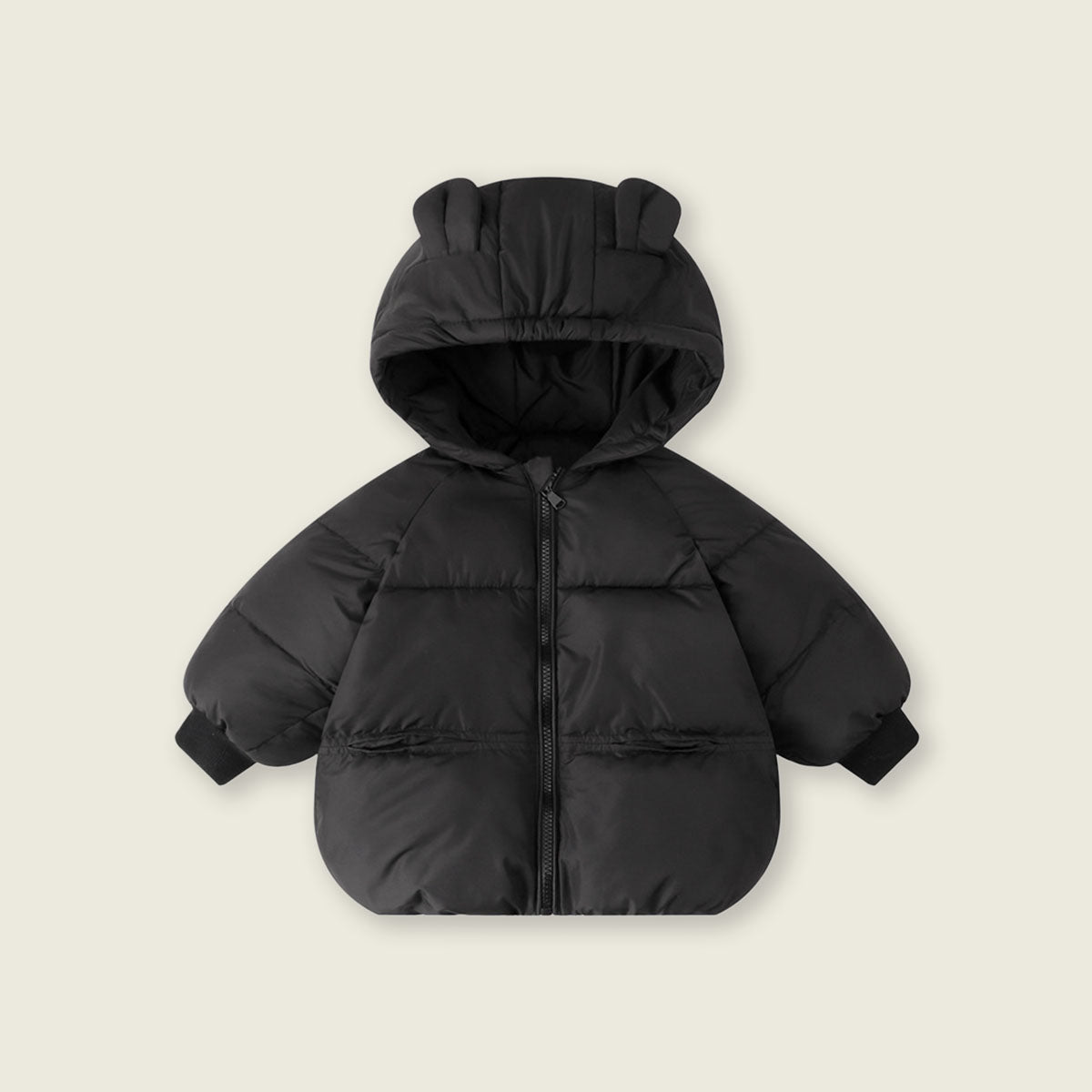 Girls Black Solid Front Zipper Hooded Puffer Jacket Coats & Jackets