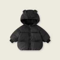 Girls Black Solid Front Zipper Hooded Puffer Jacket Coats & Jackets