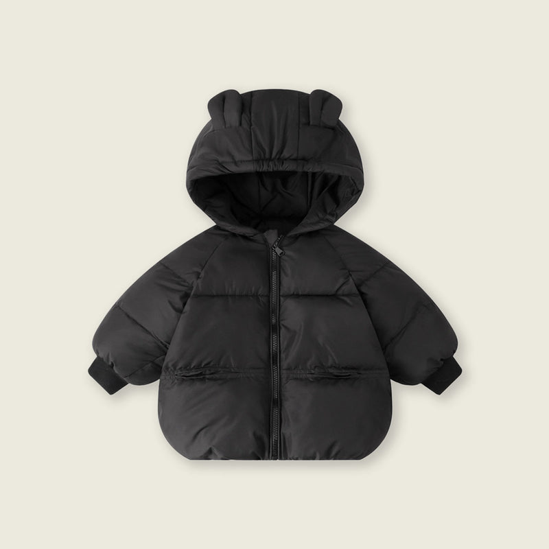 Girls Black Solid Front Zipper Hooded Puffer Jacket Coats & Jackets