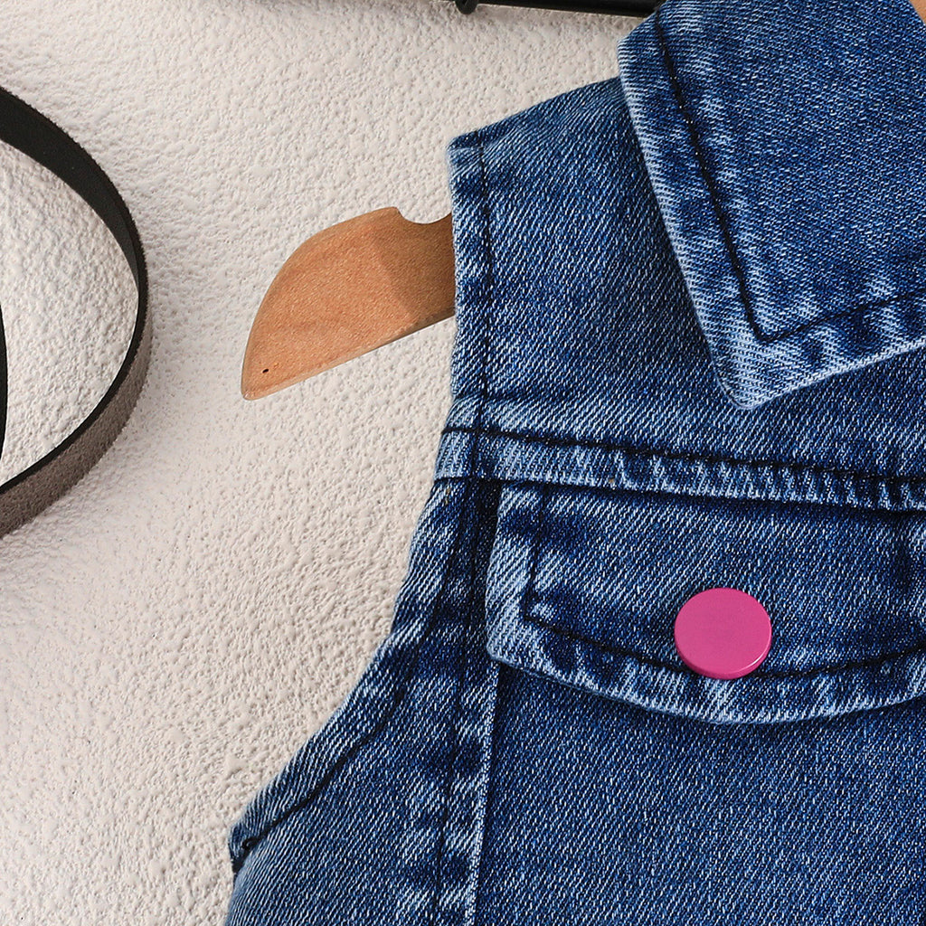 Girls Sleeveless Denim Jacket With Pink Pleated Skirt And Camisole Top Set 3 pc. Sets