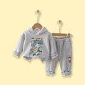 Boys Grey Typographic Hooded Sweatshirt With joggers Sets Sets Grey 1-2 Y