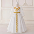 Girls White Long Sleeves Maxi Dress With Floral Embroidery Casual Dresses White 3-4 Y