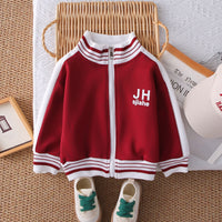 Boys Red Typographic Printed Front Open Jacket With T-Shirt & Joggers Set Sets