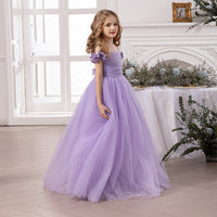 Girls Lavender Gathered Off-Shoulder Tulle Party Gown Party Dresses