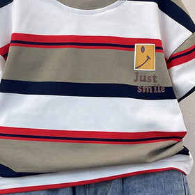 Boys Multicolour Striped Short Sleeve T-Shirt With Denim Shorts Sets 2 pc. Sets