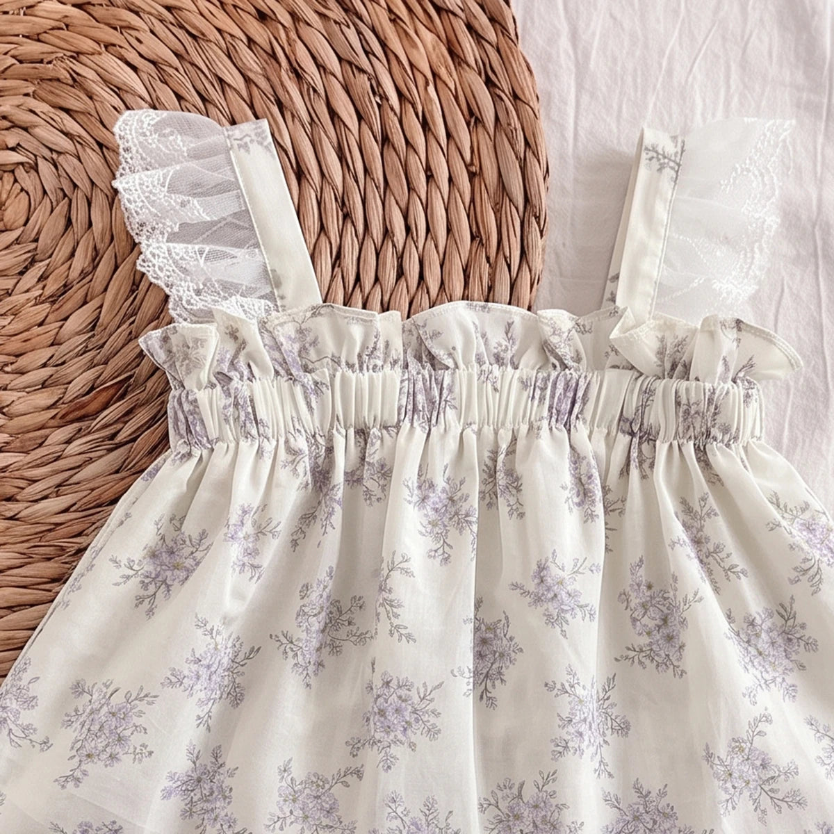 Girls Cream Floral Print Sleeveless Top With Shorts Sets 2 pc. Sets