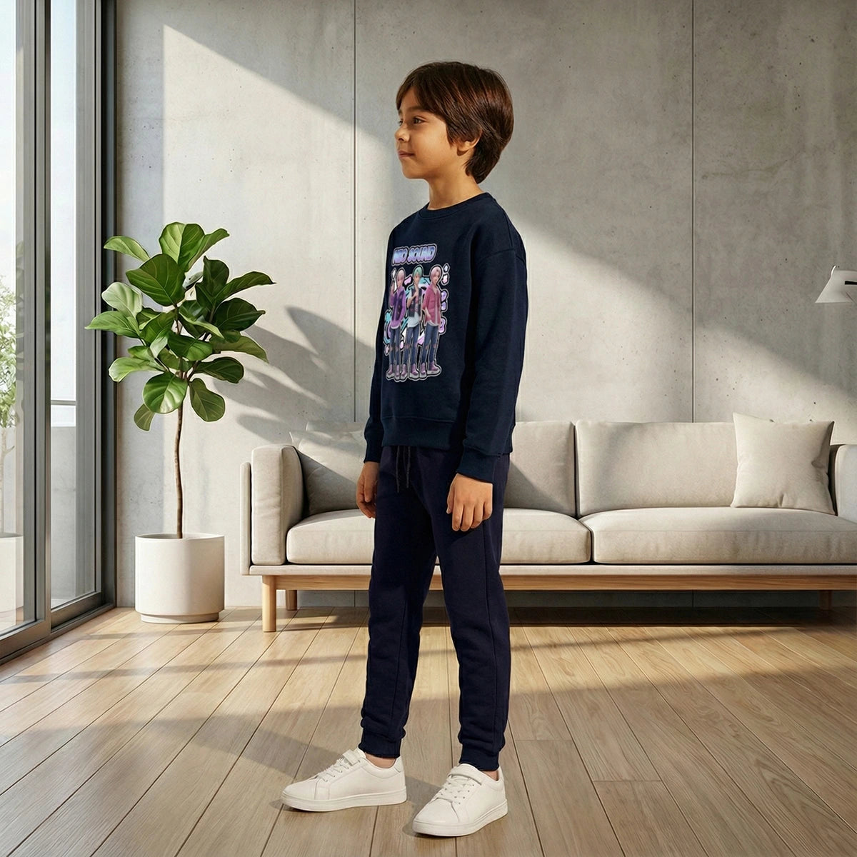 Boys Navy Blue Neo-Sound Graphics Sweatshirt With Jogger Co-ord Sets Sets