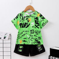 Boys Green Printed Short Sleeve T-Shirt With Shorts Set 2 pc. Sets Green 3-4 Y