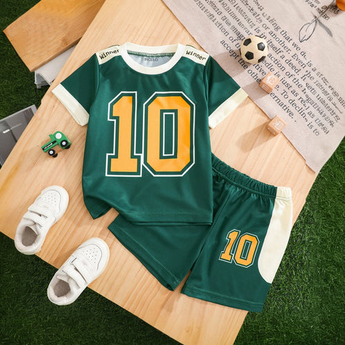 Boys Green Typographic Print T-Shirt With Shorts Sets 2 pc. Sets Green 3-4 Y