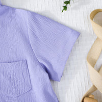 Boys Purple Short Sleeves Mandarin Collared T-Shirt Tshirts