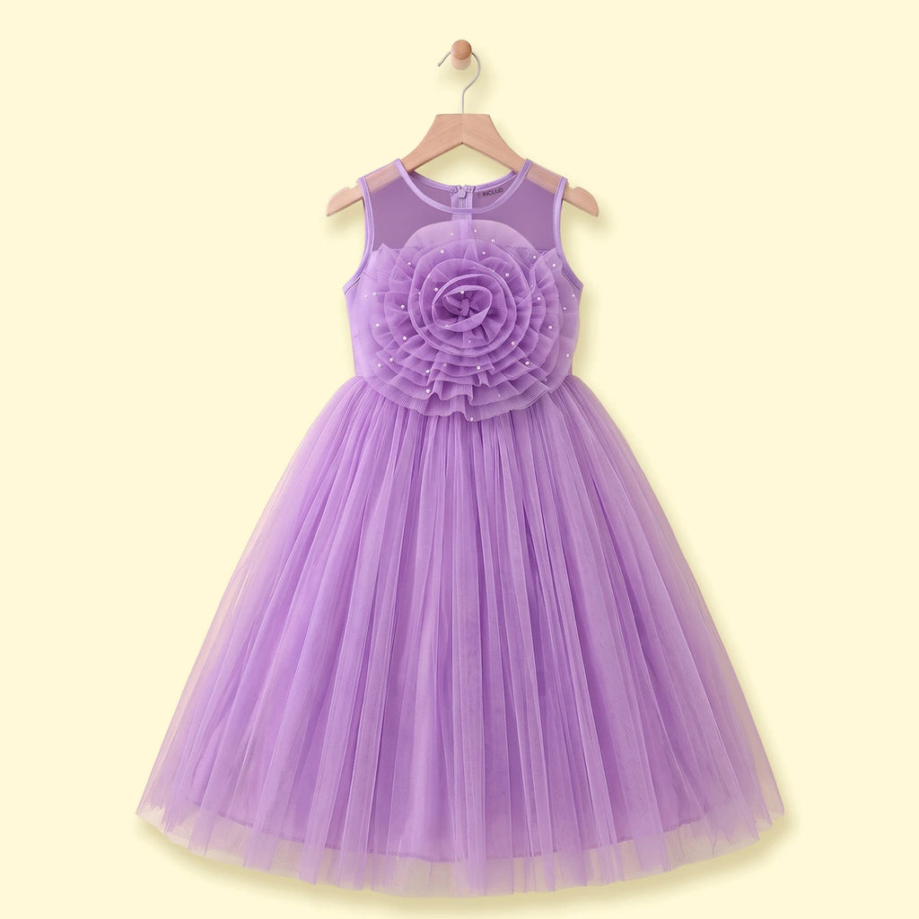 Girls Lavender Floral Applique Fit & Flare Party Dress Party Dresses Lavender 2-3 Y