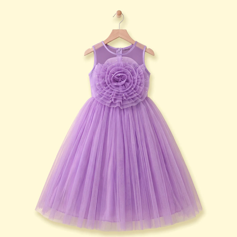 Girls Lavender Floral Applique Fit & Flare Party Dress Party Dresses Lavender 2-3 Y
