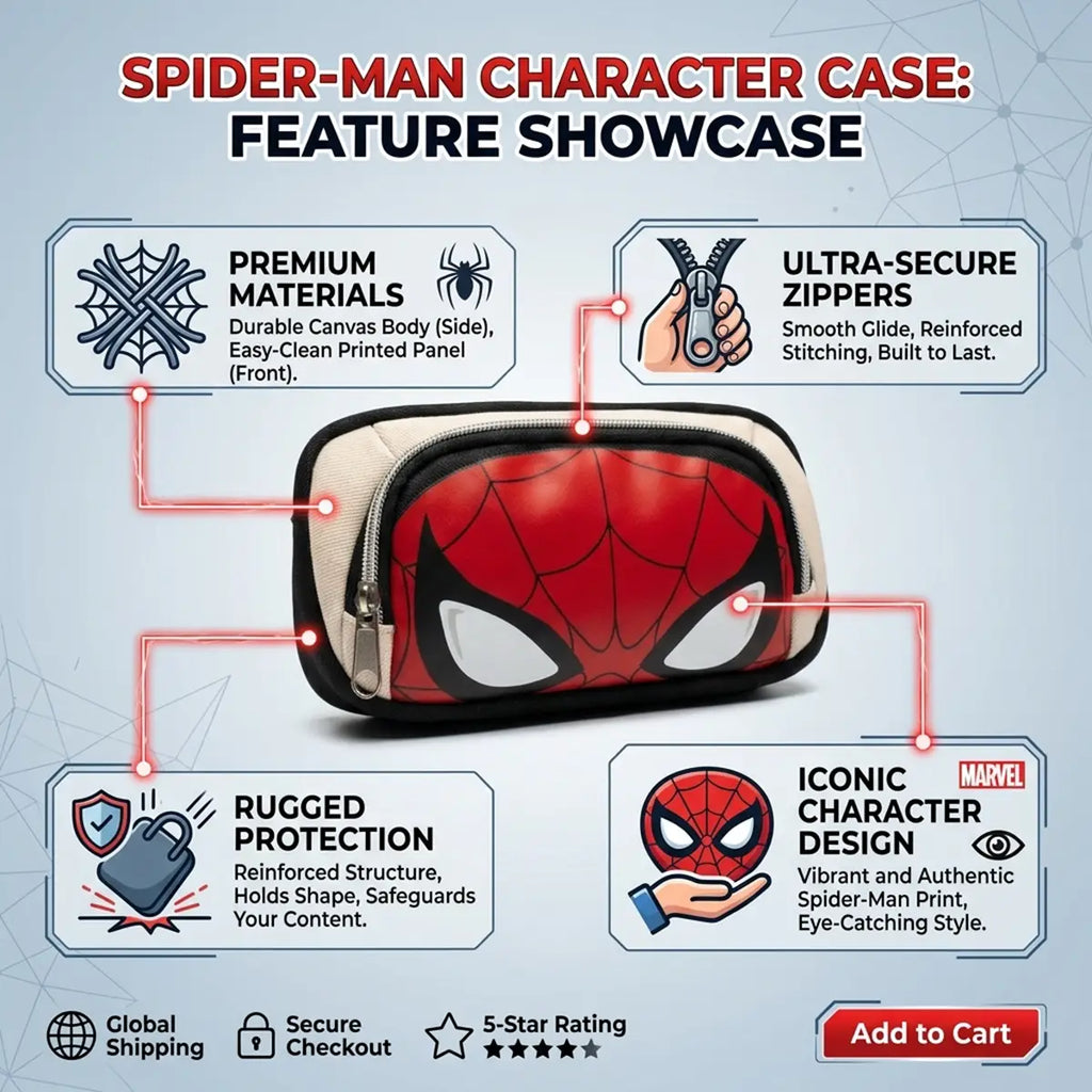 Spider Man Pencil Pouch -Kids Zipper Pencil Case for Boys Trending Accessories