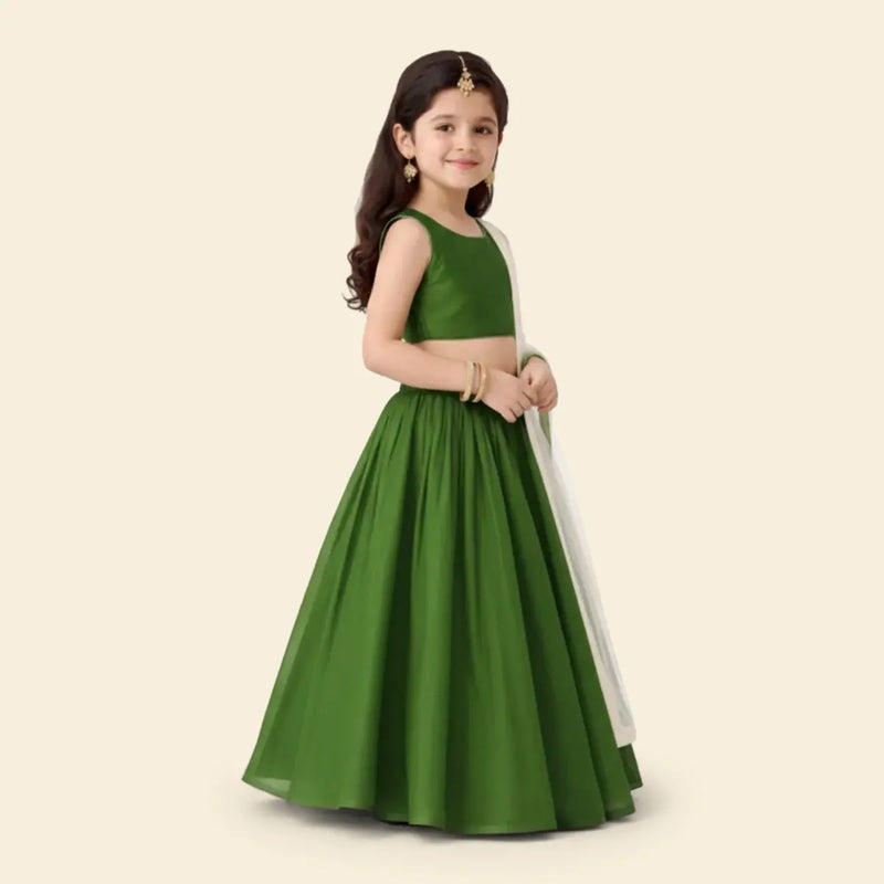 Girls Green Lehenga Choli Set with Dupatta, Traditional Indian Ethnic Wear Ethnicwear Girls