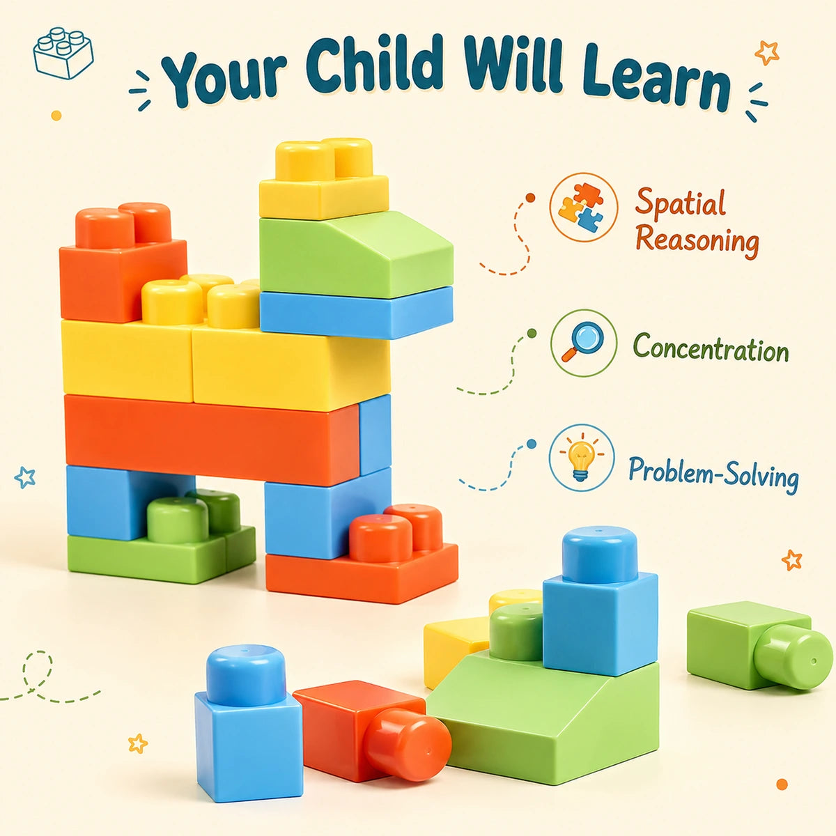Unisex Yellow 25 PCS Soft Glue Building Blocks for Kids Trending Accessories