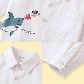 Boys White Shark Print Long Sleeve Shirt Shirts