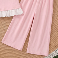 Girls Pink Short Sleeve Bow Applique T-Shirt With Pants Sets 2 pc. Sets
