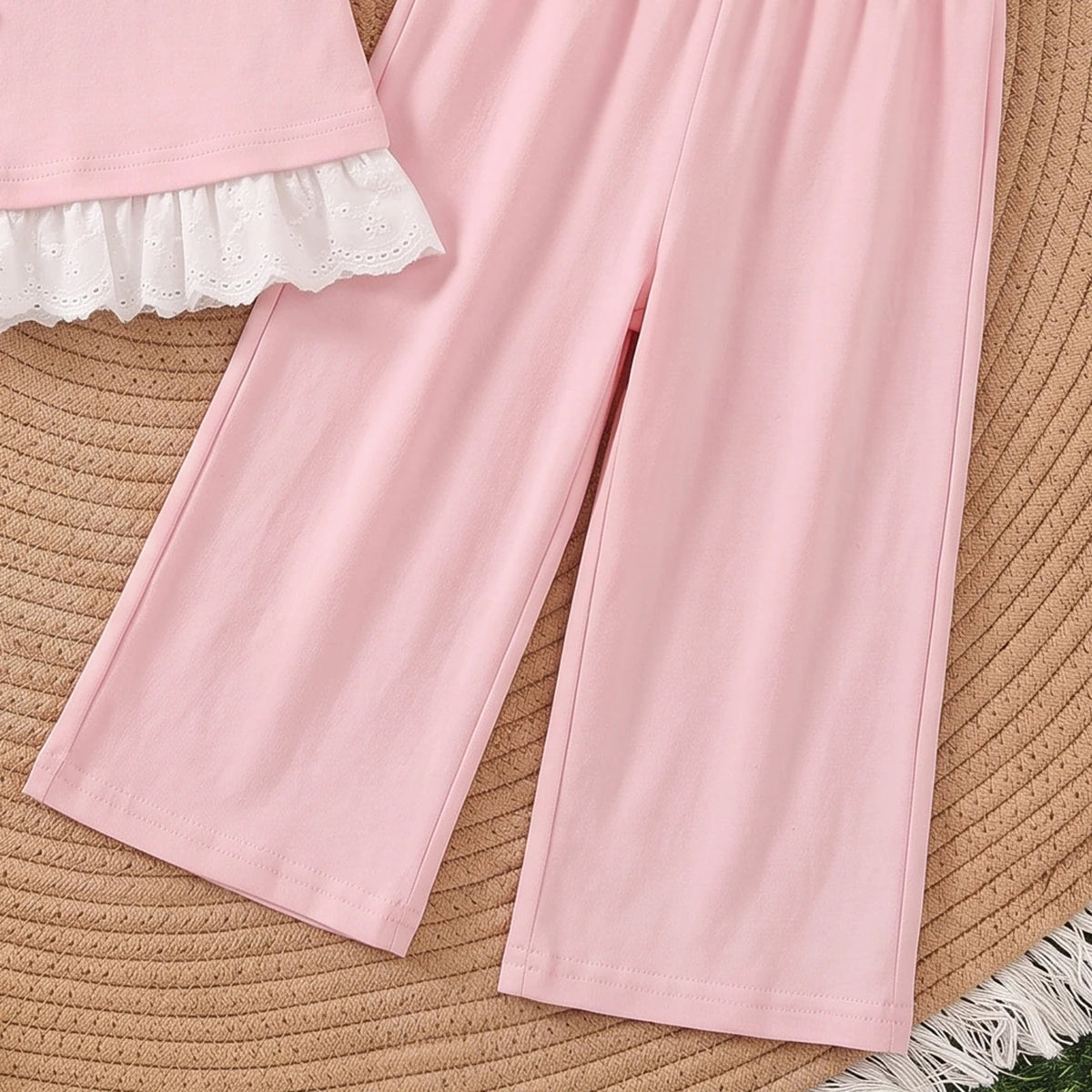 Girls Pink Short Sleeve Bow Applique T-Shirt With Pants Sets 2 pc. Sets