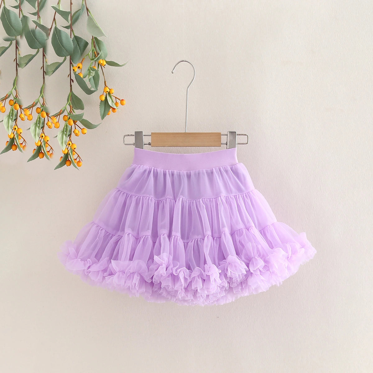 Girls Ruffle Sleeveless Top With Purple Tiered Tulle Skirts Set Sets