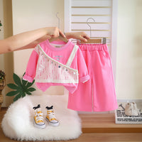 Girls Pink Embroidered Long Sleeves Sweatshirt With Pants Set 2 pc. Sets Pink 1-2 Y