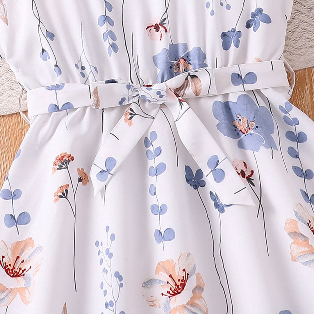 Girls Extended Sleeve Floral Print Fit & Flare Dress Casual Dresses   