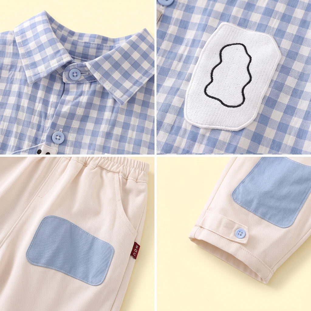 Boys Blue Checked Long Sleeves Shirt & Pants Sets Sets