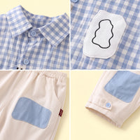 Boys Blue Checked Long Sleeves Shirt & Pants Sets Sets