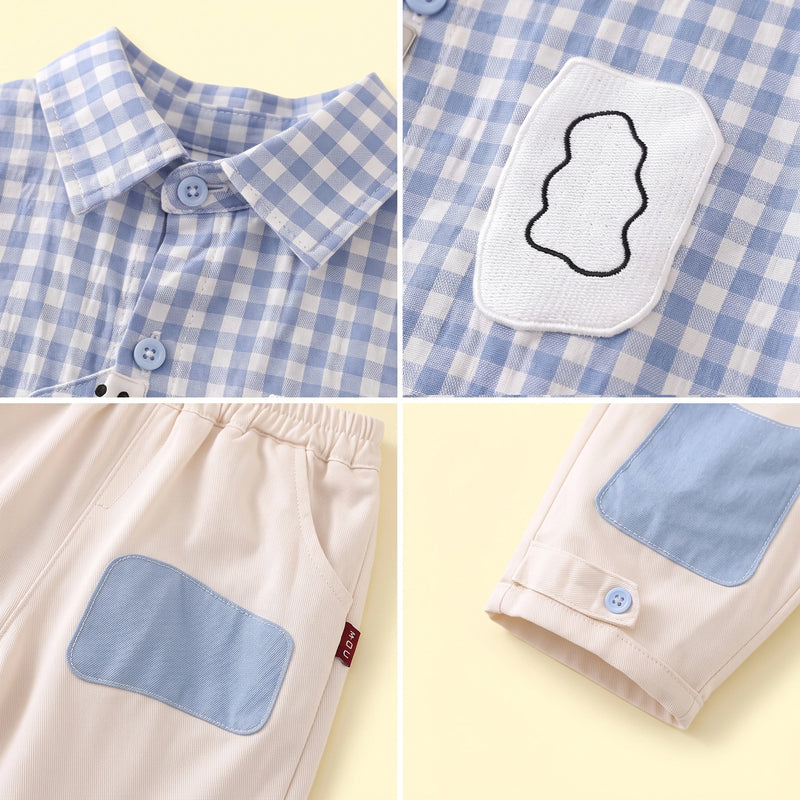 Boys Blue Checked Long Sleeves Shirt & Pants Sets Sets