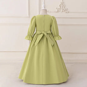 Girls Green Embroidered Fit & Flare Maxi Dress With Puff Sleeves Casual Dresses