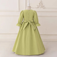 Girls Green Embroidered Fit & Flare Maxi Dress With Puff Sleeves Casual Dresses