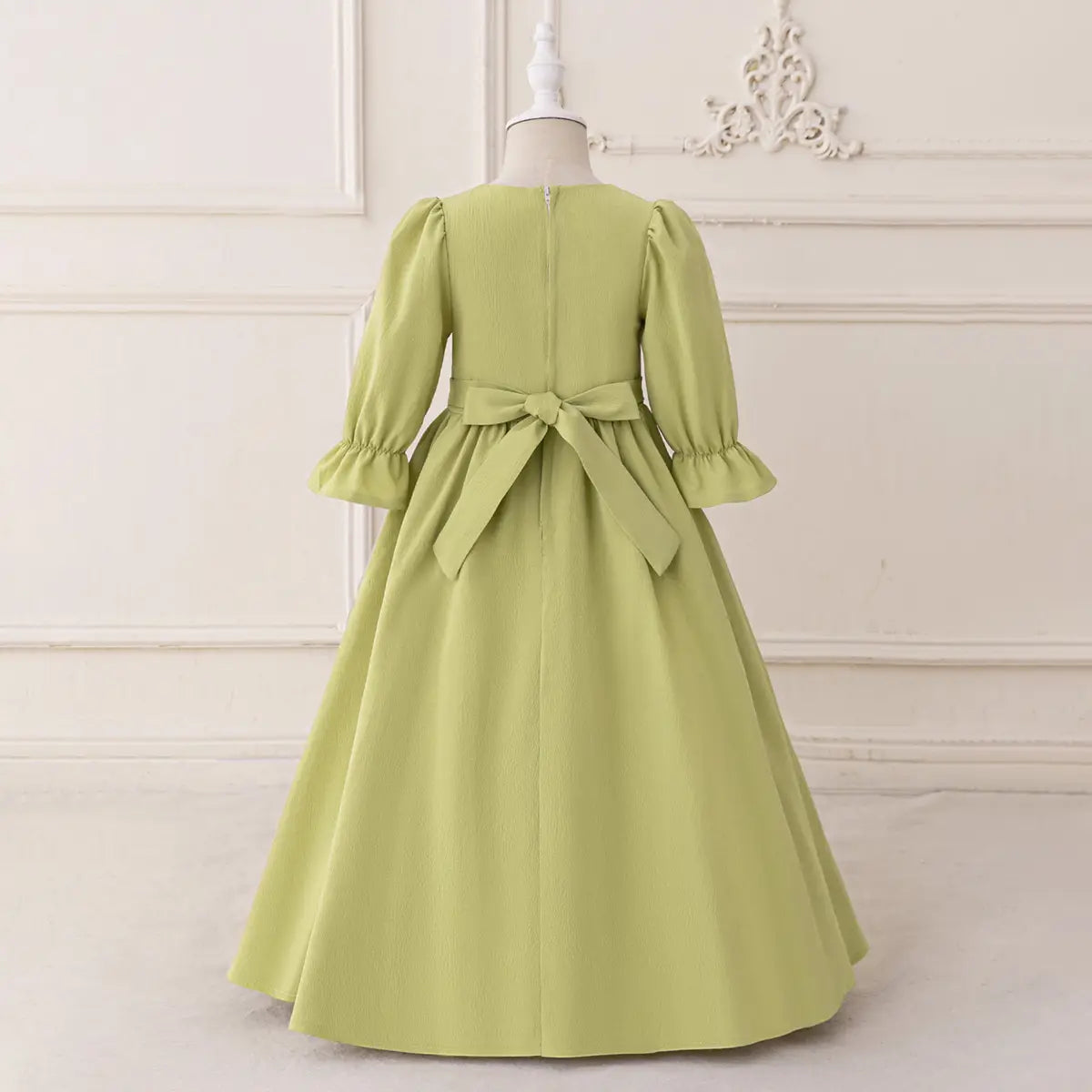 Girls Green Embroidered Fit & Flare Maxi Dress With Puff Sleeves Casual Dresses