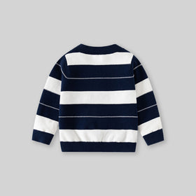 Boys Navy Blue Cardigan With Self-Design Stripe Patterns Sweaters & Cardigans