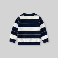 Boys Navy Blue Cardigan With Self-Design Stripe Patterns Sweaters & Cardigans