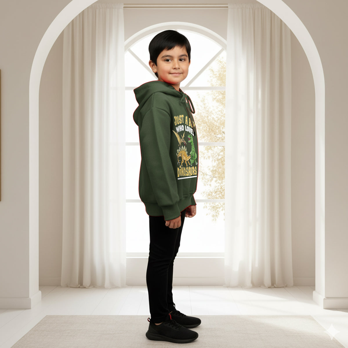 Boys Green Dinosaur Graphics Hoodies Sweatshirt Sweatshirts & Hoodies