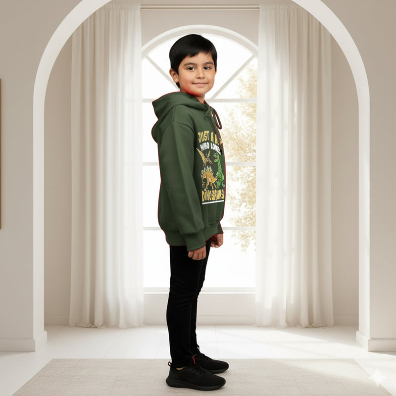 Boys Green Dinosaur Graphics Hoodies Sweatshirt Sweatshirts & Hoodies