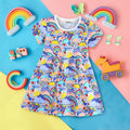 Girls Short Sleeve Rainbow Printed Dress Casual Dresses Blue 1-2 Y 