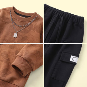 Boys Brown Abstract Print Long Sleeve Sweatshirt With Pants Sets 2 pc. Sets