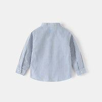 Girls Light Blue Stripes Long Sleeves Shirts With Mandarin Collar Shirts