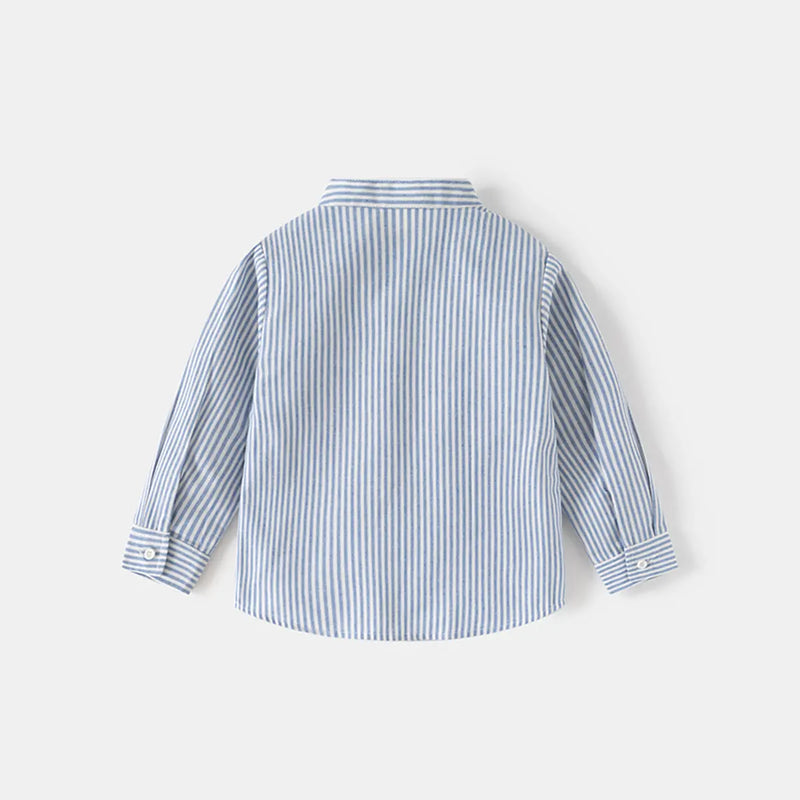 Girls Light Blue Stripes Long Sleeves Shirts With Mandarin Collar Shirts