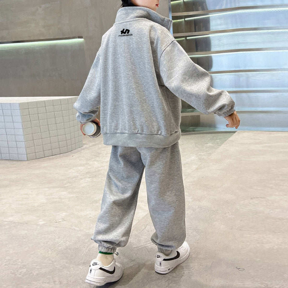 Boys Grey Printed Front Open Sweatshirt With Pants Sets 2 pc. Sets