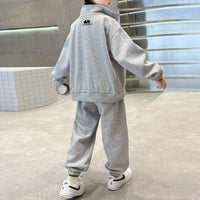 Boys Grey Printed Front Open Sweatshirt With Pants Sets 2 pc. Sets